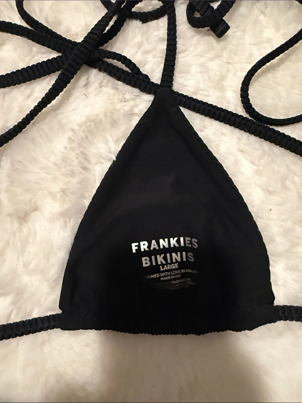 Frankie's Bikinis Black Ribbed Triangle String Bikini